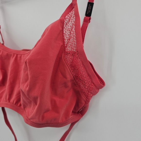 NEW Victorias Secret Coral Pink Lace Unlined Bralette Front Tie Detail Size M - Picture 3 of 10